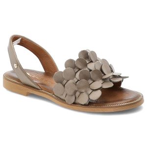 Szare Sandały Armodo Modne Obuwie Damskie. Szare sandały Armodo, z aplikacjami, ze skóry, bez obcasa, na płaskiej podeszwie, bez zapięcia. Za 299,00 zł.