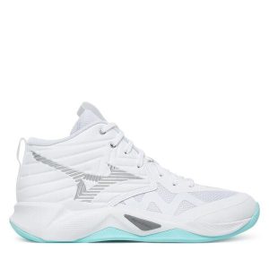 Buty halowe Mizuno. Białe buty sportowe Mizuno, bez wzorów, bez zapięcia, mizuno wave. Za 319,99 zł.