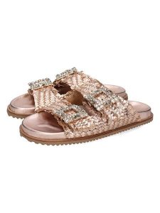 MELVIN & HAMILTON Skórzane klapki "Eve 1" w kolorze różowozłotym rozmiar: 37. Różowe klapki Melvin & Hamilton, bez wzorów, z otwartym noskiem, bez obcasa. Za 347,99 zł.