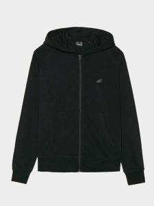 4F Bluza dresowa rozpinana z kapturem damska - czarna L. Czarne bluzy 4f, l, bez wzorów, z bawełny, z kapturem. Za 159,99 zł.