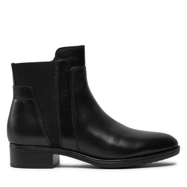 Botki Geox. Czarne botki Geox, bez wzorów, bez obcasa, na płaskiej podeszwie, bez zapięcia. Za 369,99 zł.