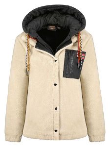 Geographical Norway Kurtka pluszowa "Ugovanah" w kolorze beżowym rozmiar: XXL. Brązowe kurtki Geographical Norway, xxl, z aplikacjami, bez kaptura. Za 180,06 zł.