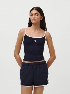 LeGer Top "Ela" w kolorze granatowo-białym rozmiar: 34. Niebieskie topy LeGer, bez wzorów, bez kołnierzyka, bez ramiączek. Za 56,99 zł.