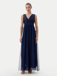 Rinascimento Sukienka wieczorowa CFC0123704003 Granatowy Regular Fit. Niebieskie kombinezony Rinascimento, l, bez wzorów, z syntetyku, wizytowe, bez kołnierzyka, bez ramiączek. Za 569,99 zł.