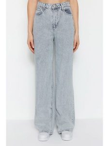 Trendyol Dżinsy - Comfort fit - w kolorze błękitnym rozmiar: 42. Niebieskie jeansy Trendyol, bez wzorów, z bawełny, z podwyższonym stanem. Za 140,53 zł.