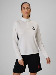 4F Bluza piłkarska regular szybkoschnąca damska - biała M. Białe bluzy 4f, m, bez wzorów, bez kaptura. Za 169,99 zł.