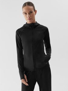 4F Bluza treningowa z materiałów z recyklingu damska M. Czarne bluzy 4f, m, bez wzorów, z dzianiny, bez kaptura. Za 229,99 zł.