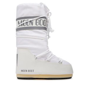 Śniegowce Moon Boot. Białe buty zimowe Moon Boot, z nylonu, bez obcasa, bez zapięcia. Za 899,99 zł.