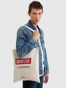 Torba bawełniana unisex Katowice 102. Białe torby podróżne i sportowe Big Star, z aplikacjami, z bawełny, na ramię, z nadrukiem, bez dodatków. Za 4,99 zł.