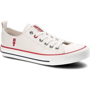 Białe Trampki Big Star Modne Buty Damskie Półbuty. Białe półbuty Big Star, bez wzorów, ze skóry ekologicznej, bez obcasa, na płaskiej podeszwie, bez zapięcia. Za 119,00 zł.