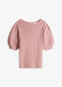 Sweter z rękawami balonowymi. Czerwone swetry klasyczne bonprix, bez kołnierzyka. Za 112,99 zł.