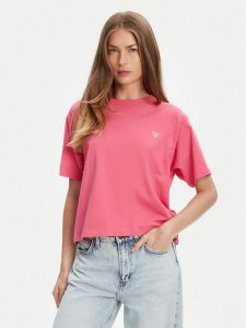 Guess Jeans T-Shirt W4YI05 K8HM0 Różowy Boxy Fit. Czerwone t-shirty Guess Jeans, xl, z aplikacjami, z bawełny, bez kołnierzyka, bez ramiączek. Za 79,99 zł.