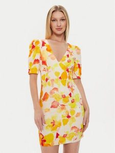 Morgan Sukienka letnia 241-RAMIN.F Żółty Slim Fit. Żółte kombinezony Morgan, na lato, bez wzorów, z bawełny, bez kołnierzyka, bez ramiączek. Za 389,99 zł.