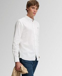 Superdry Klasyczna koszula Oxford z długim rękawem z bawełny organicznej. Białe koszule Superdry, xl, bez wzorów, z bawełny, bez kołnierzyka, bez ramiączek. Za 324,25 zł.