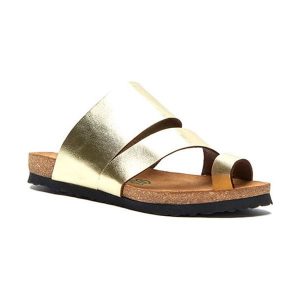 Comfortfusse Skórzane japonki w kolorze złotym rozmiar: 40. Żółte klapki Comfortfüße, bez wzorów, ze skóry, z otwartym noskiem, bez obcasa. Za 239,99 zł.