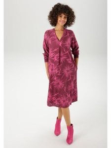 Aniston Sukienka w kolorze bordowo-różowym rozmiar: 42. Czerwone sukienki Aniston, bez wzorów, z wiskozy, bez kołnierzyka, bez ramiączek, midi. Za 74,28 zł.