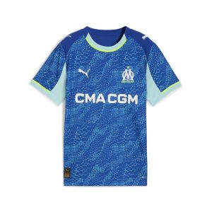 Młodzieżowa trzecia koszulka Olympique Marsylia 25/26 PUMA Vivid Blue Bleu Azur. Niebieskia bluzki Puma, m, w ażurowe wzory, młodzieżowe, bez kołnierzyka, bez ramiączek. Za 380,50 zł.
