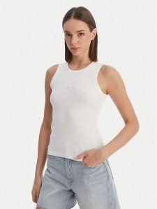 Calvin Klein Jeans Top LV047E200G Biały Slim Fit. Białe topy Calvin Klein Jeans, l, bez wzorów, z bawełny, bez kołnierzyka, bez ramiączek. Za 169,99 zł.
