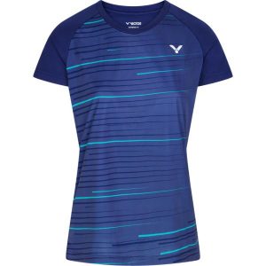 Koszulka do tenisa damska Victor T-34100 B. Niebieskie bluzki VICTOR, m, bez wzorów, sportowe, bez kołnierzyka, bez ramiączek. Za 139,99 zł.