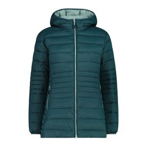 Długa kurtka puchowa z kapturem na zamek Sorona Aura damska CMP. Zielone kurtki CMP, bez wzorów, z puchu, z kapturem. W wyprzedaży za 469,50 zł.