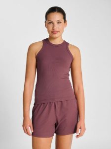 Damski prążkowany tank top Hummel Pulse. Czerwone topy Hummel, l, bez wzorów, z materiału, klasyczne, bez kołnierzyka, bez ramiączek. Za 134,01 zł.
