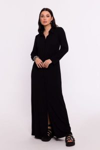 Czarna Maxi Sukienka Wiskozowa z Guzikami. Czarne sukienki MOE, l, bez wzorów, z elastanu, bez kołnierzyka, bez ramiączek, maxi. Za 361,90 zł.