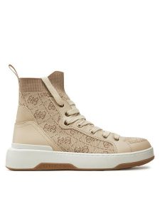 Guess Botki FLPMNN FAL12 Beżowy. Brązowe botki Guess, z aplikacjami, z materiału, bez obcasa, na płaskiej podeszwie, bez zapięcia. Za 549,99 zł.