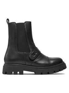 TWINSET Botki 242GCJ032 S Czarny. Czarne botki Twinset, bez wzorów, ze skóry, bez obcasa, na płaskiej podeszwie, bez zapięcia. Za 519,99 zł.