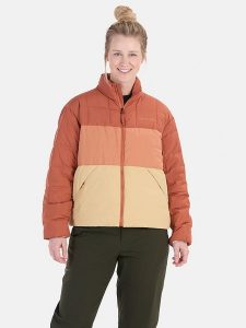 Marmot Kurtka puchowa "Ares" w kolorze czerwono-pomarańczowo-żółtym rozmiar: XL. Czerwone kurtki Marmot, xl, bez wzorów, z puchu, bez kaptura. Za 408,49 zł.