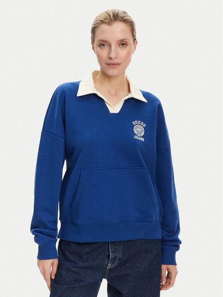 Guess Jeans Bluza W5YQ16 K68I4 Niebieski Oversize. Niebieskie bluzy Guess Jeans, s, z aplikacjami, z bawełny, bez kaptura. Za 179,99 zł.