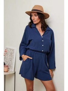 Le Monde du Lin Lniany kombinezon w kolorze granatowym rozmiar: 40/42. Niebieskie kombinezony Le Monde du Lin, bez wzorów, ze lnu, klasyczne, bez kołnierzyka, bez ramiączek. Za 130,99 zł.