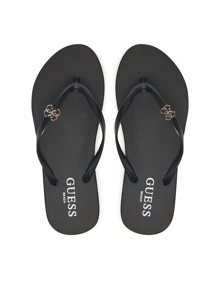 Guess Japonki E6GZ14 BB00F Czarny. Czarne klapki Guess, z aplikacjami, z syntetyku, bez obcasa. Za 99,99 zł.