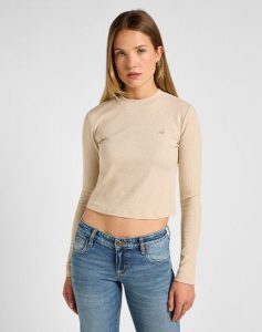 DAMSKA KOSZULKA LEE LS CROPPED RIB TEE OATMEAL 112355192. Bluzki Lee, s, bez wzorów, bez kołnierzyka, bez ramiączek. Za 169,99 zł.