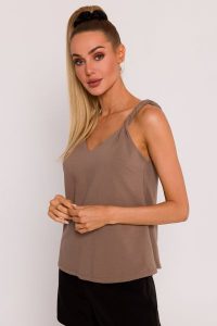 Kakaowa Bluzka na Ramiączkach z Odkrytymi Plecami. Brązowe bluzki MOE, l, bez wzorów, z bawełny, bez kołnierzyka, bez ramiączek. Za 286,90 zł.