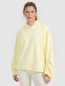 4F Bluza dresowa nierozpinana z kapturem damska - żółta XS. Żółte bluzy 4f, xs, bez wzorów, z dresówki, z kapturem. W wyprzedaży za 149,99 zł.