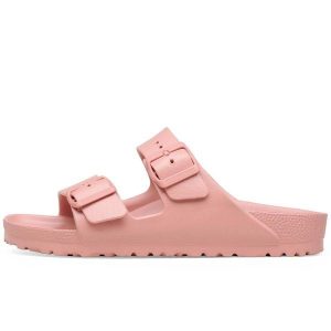 Klapki Birkenstock Arizona Eva Damskie. Czerwone klapki Birkenstock, bez wzorów, z materiału, bez obcasa. Za 272,30 zł.