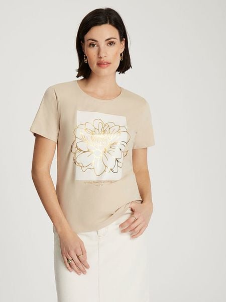 Cross Jeans Koszulka w kolorze beżowym rozmiar: L. Brązowe bluzki Cross Jeans, l, bez wzorów, z jeansu, bez kołnierzyka, bez ramiączek. Za 52,42 zł.