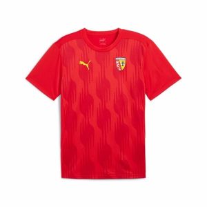 Koszulka przedmeczowa RC Lens 2024/25. Czerwone bluzki Puma, bez wzorów, ze lnu, sportowe, bez kołnierzyka, bez ramiączek. W wyprzedaży za 220,50 zł.