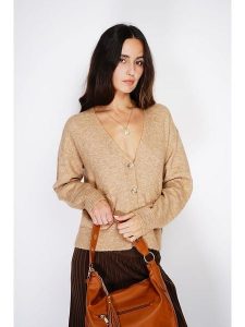 ASSUILI Kaszmirowy kardigan w kolorze jasnobrązowym rozmiar: 38. Brązowe kardigany Assuili, z kaszmiru. Za 131,12 zł.