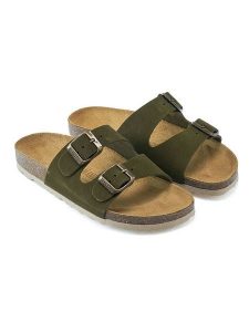 Mandel Skórzane klapki w kolorze khaki rozmiar: 41. Brązowe klapki Mandel, bez wzorów, ze skóry, z otwartym noskiem, bez obcasa. Za 130,99 zł.