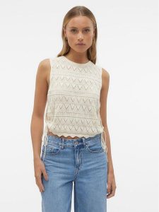Vero Moda Bluzka Bali 10302924 Écru Regular Fit. Bluzki Vero Moda, l, bez wzorów, z bawełny, bez kołnierzyka, bez ramiączek. Za 119,99 zł.