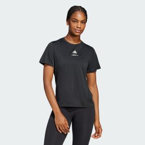 Koszulka Les Mills Graphic. Czarne bluzki ADIDAS, xl, bez wzorów, sportowe, bez kołnierzyka, bez ramiączek. Za 199,00 zł.