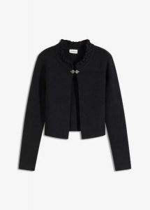 Sweter rozpinany w ludowym stylu. Białe kardigany bonprix, ze splotem, bez kołnierzyka. Za 144,99 zł.