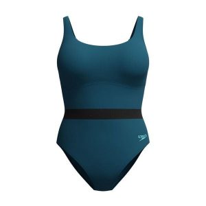 Strój kąpielowy na basen damski Speedo Shaping Lunia Glow. Zielone stroje jednoczęściowe Speedo, bez wzorów. Za 219,99 zł.