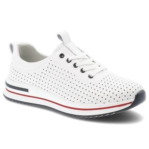 Półbuty damskie S.Barski, sportowe ze skóry naturalnej perforowana cholewka sznurowane lekka amortyzująca podeszwa, białe, LR61-7072. Białe półbuty S.BARSKI, bez wzorów, ze skóry, bez obcasa, bez zapięcia. Za 189,00 zł.