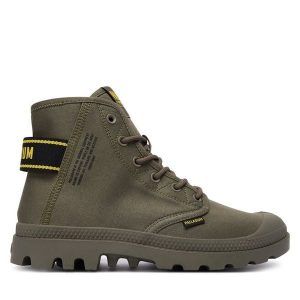 Trapery Palladium. Zielone buty zimowe Palladium, bez obcasa, bez zapięcia. Za 389,99 zł.