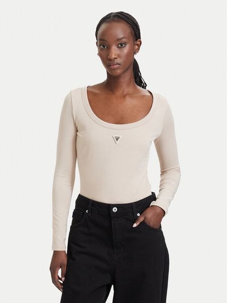 Guess Body V4YP07 J1314 Beżowy Slim Fit. Brązowe body i gorsety Guess, z aplikacjami, z bawełny. Za 194,99 zł.