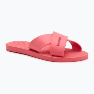 Klapki damskie Havaianas Aqua. Czerwone klapki Havaianas, bez wzorów, bez obcasa. Za 83,99 zł.
