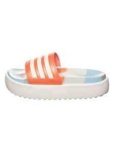 Adidas Klapki "Adilette" w kolorze pomarańczowym rozmiar: 40 2/3. Pomarańczowe klapki ADIDAS, bez wzorów, z otwartym noskiem, bez obcasa, na platformie. Za 140,86 zł.