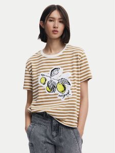 Desigual T-Shirt Lemon 25SWTKAE Beżowy Regular Fit. Brązowe t-shirty Desigual, xs, bez wzorów, z bawełny, bez kołnierzyka, bez ramiączek. Za 149,99 zł.